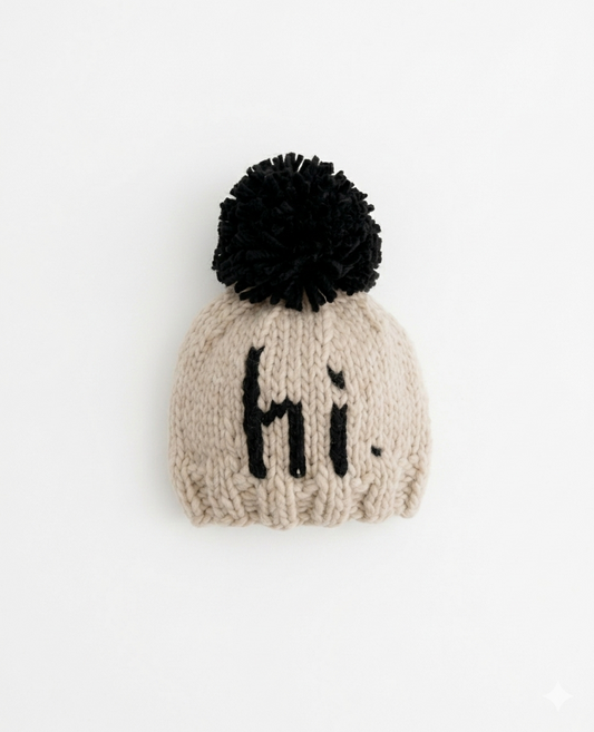 Hi. Hand-Knit Pom Pom Beanie | Soft Luxury Knit