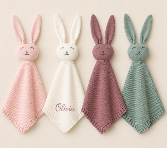 Personalized Knit Bunny Lovey | Baby Name Security Blanket