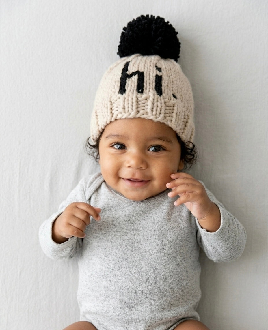 Hi. Hand-Knit Pom Pom Beanie  | Soft Luxury Knit