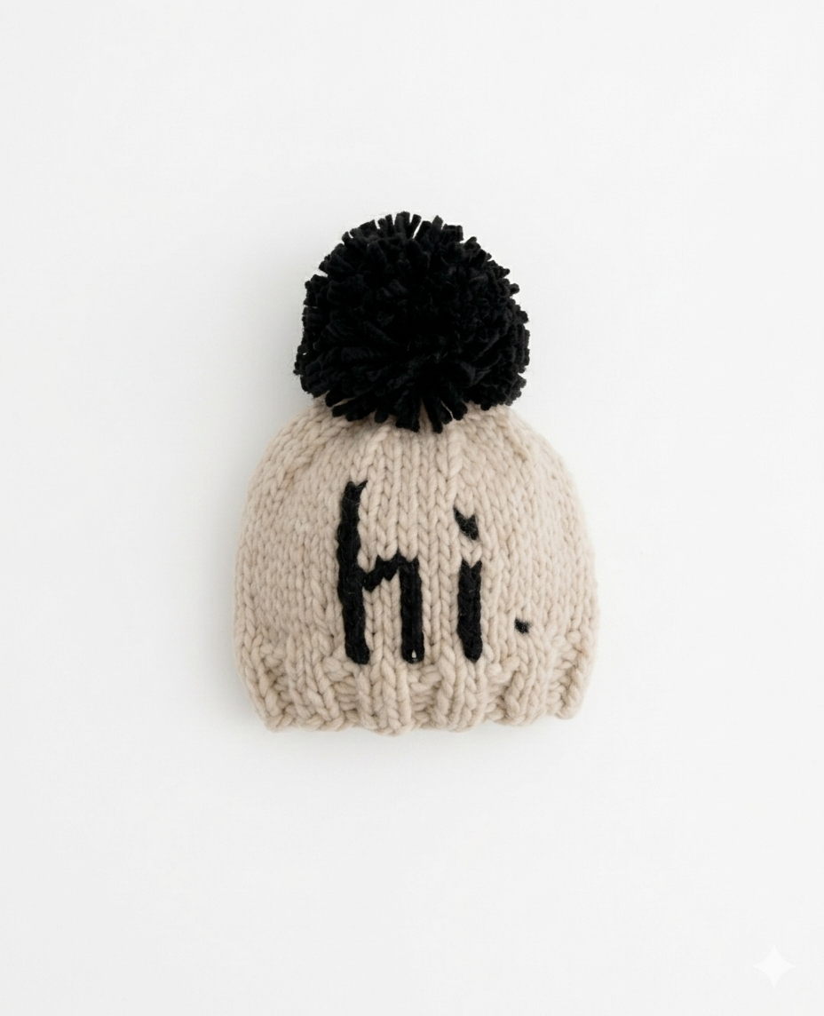 Hi. Hand-Knit Pom Pom Beanie  | Soft Luxury Knit
